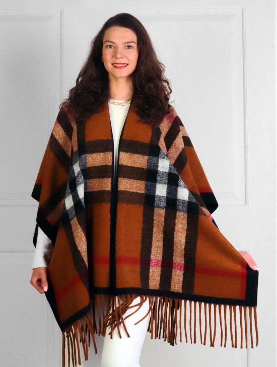 Premium Soft Plaid Cape W/ Fringes